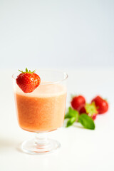 Strawberry Smoothie On White Background. Homemade, High key