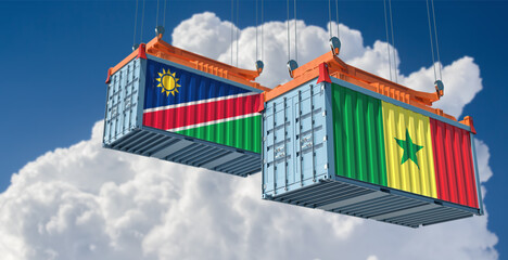 Two freight container with Namibia and Senegal flag. 3D Rendering