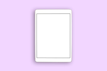 Tablet mockup with white screen on pastel colorful flat lay background, office desktop and workspace concept with copy space