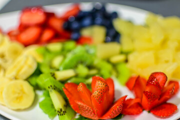 Fondo de fruta fresca como concepto de alimentación y dieta saludable.