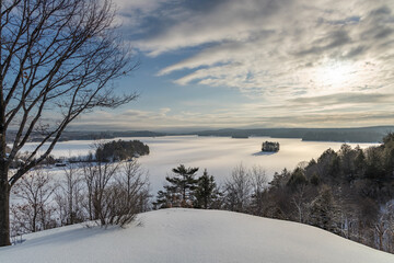 A winter time view of Fairy Lake from Lions Lookout, Huntsville.