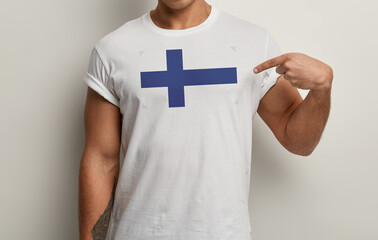 Finland Flag on white man t-shirt