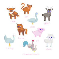 Cute Farm animal set flat design element art design stock vector illustration for web, for print, for children