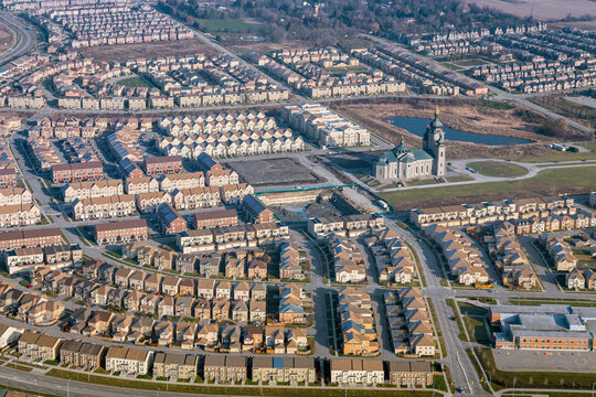 New subdivision neighbourhood in Markham surrounding the Cathedral of the Transfiguration.