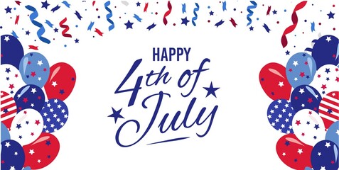 USA Independence day background. Happy 4th of July festive holiday illustration for greeting card, banner, poster with ribbons and stars isolated on white. Fourth of july vector Typography design © OLHA