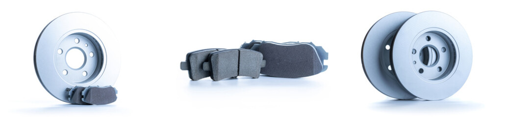 Car motor parts. Auto motor mechanic spare or automotive piece on dark background. Set of new metal car part.