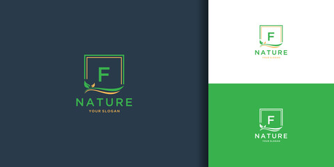 Letter f square leaf logo. nature tree leaf logo