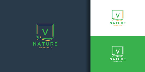 Letter v square leaf logo. nature tree leaf logo