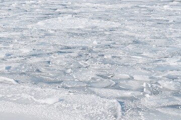 Melting ice floes on Lake Storsjön in Östersund - 434433187