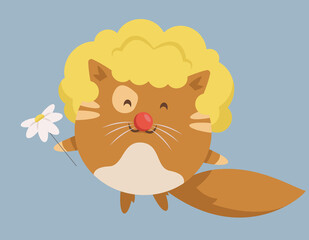 Cat dressed as clown. Cute character in cartoon style