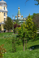 Fototapeta na wymiar Golden Domes of Russian church in Sofia, Bulgaria