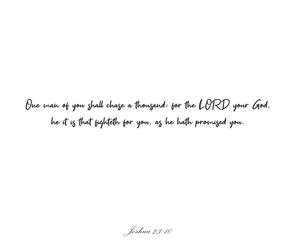 Biblical text on white background, Joshua 23:10, nice card wall print, beautiful banner, minimalist poster, wording design, bible verse, inspirational quote, home decor, vector illustration