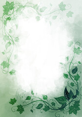 Pale blue and green leaves - botanical design banner. Floral pastel watercolor border frame.