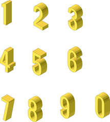 set of 3d gold numbers