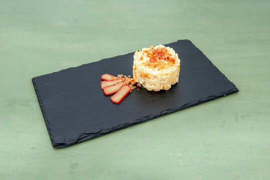Russian salad top with maruca roe