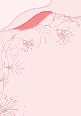 Graphical flower illustration. Pink floral line art pattern background with swirls