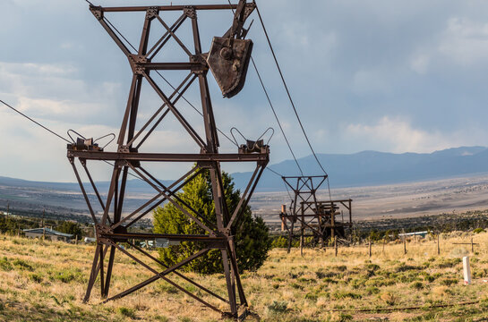 The Historic Aerial Tramway Used by the Abandoned Godbe Mill in Pioche, Nevada, USA