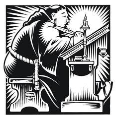 Friar at writing at desk 