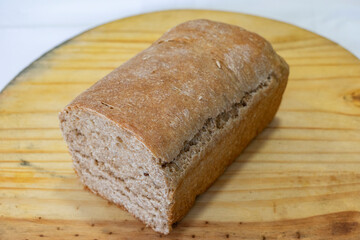 Homemade bread on a wooden cutting board