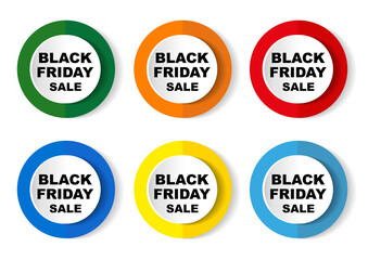 Black Friday Sale vector icon set, flat design buttons on white background for webdesign and mobile phone applications