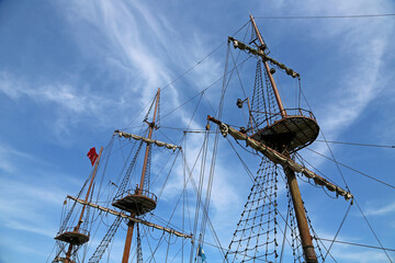 Ship masts on blue sky, Gdansk, Poland