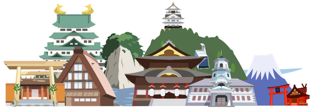 中部観光地集イラスト