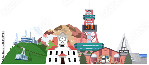 北海道観光地集合イラスト Wall Mural Wallpaper Murals Setsuko