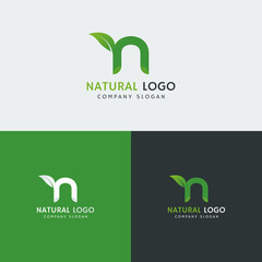Natural N Small Letter Logo With Leaf Vector Design