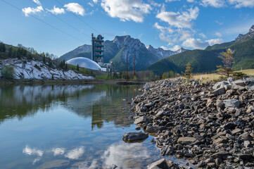 Morning view of cement plant at Exshaw, Alberta, Canada