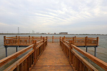 The wooden trestle extends to the sea, North China