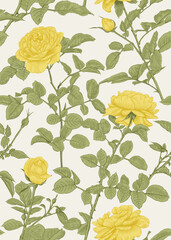 Summer vertical print with yellow roses.