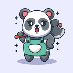 Cute panda holding ax cartoon