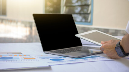 Businesspeople working by computer tablet technology