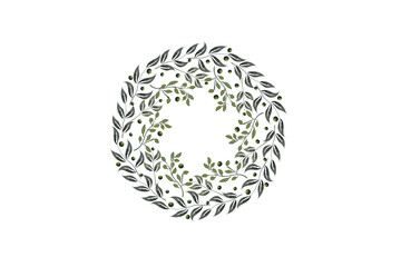 Wreath olive green stylized leaves beautiful design for thank you card, greeting card or invitation. Vector image illustration banner background