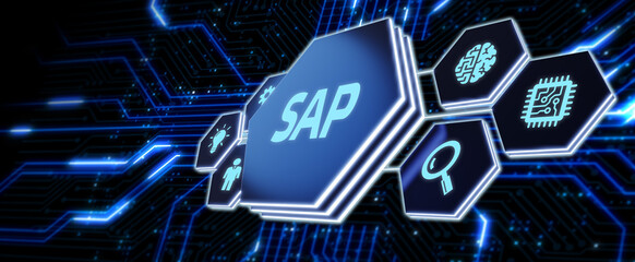 SAP System Software Automation concept on virtual screen data center. Business, modern technology, internet and networking concept