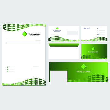 Brand identity bundle green dot template design