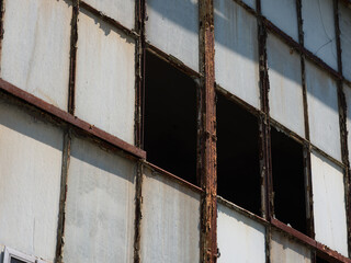 The remnants and empty shell of a once prosperous factory in southern New Jersey now sits empty and abandoned with broken windows