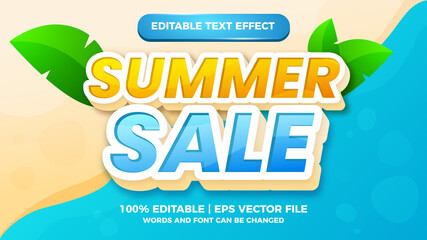 fresh summer sale with beach background editable text style effect illustrator. vector design template