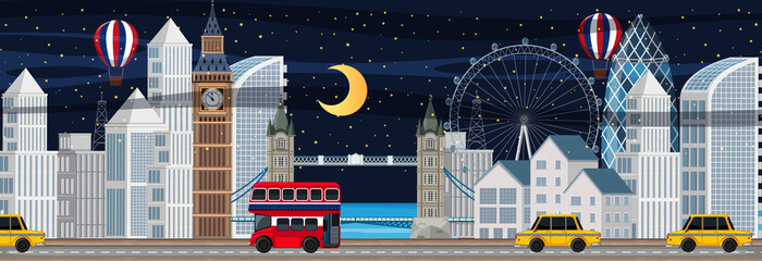 London city horizontal scene at night
