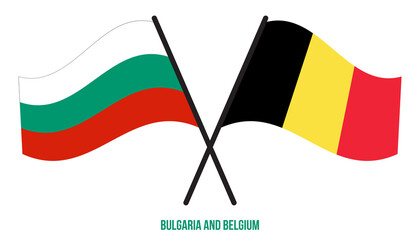 Bulgaria and Belgium Flags Crossed And Waving Flat Style. Official Proportion. Correct Colors.