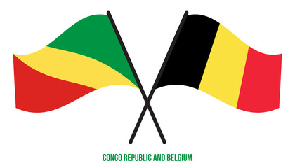 Congo Republic and Belgium Flags Crossed And Waving Flat Style. Official Proportion. Correct Colors.