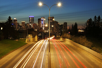 Calgary Skyline and Light Trails
