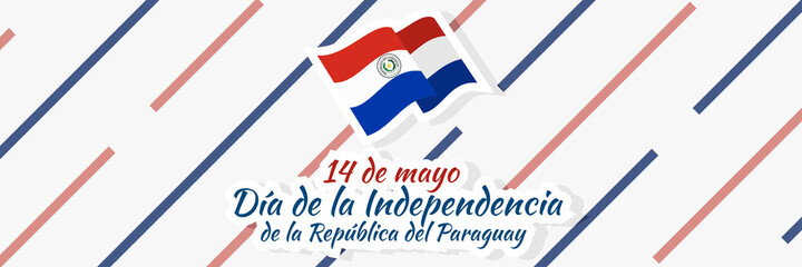 Translation: May 14, Independence Day of Republic of Paraguay. Independence day of Paraguay vector illustration. Suitable for greeting card, poster and banner 