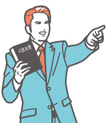 指差す男性弁護士（上半身）