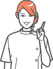 Obraz premium 指差す白衣 ケーシー姿の女性（上半身）