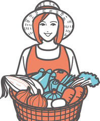 野菜を持つ農業の女性（上半身）