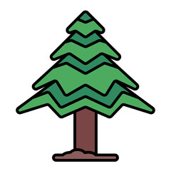 growing pine tree in spring using soft color and filled line style