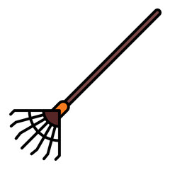 rake gardening tool in autumn using soft color and filled line style