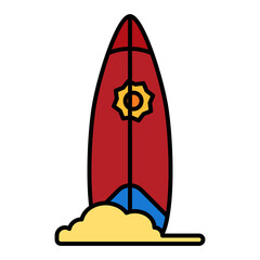 surfboard for surfing in summer using soft color and filled line style