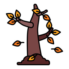 tree leaves fall in autumn using soft color and filled line style